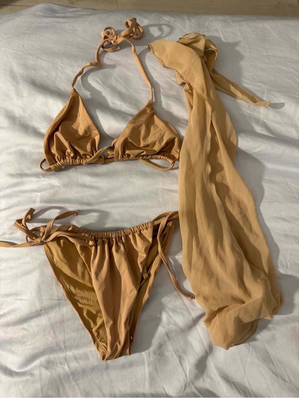 ASOS Women’s Tie Bikini Set in Beige Cream & Matching Sarong